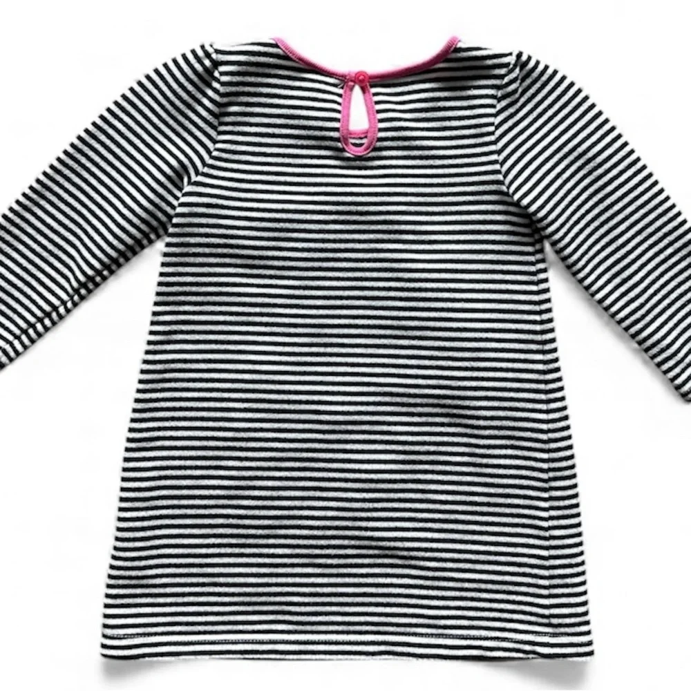 Gymboree Panda Black and White Striped Dress with Pink Trim Size 12-18 months